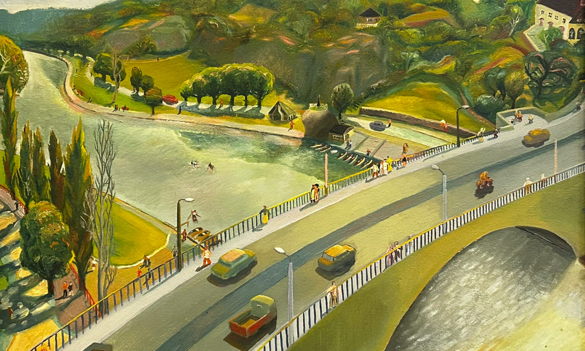 Uwe Pfeifer, Giebichensteinbrücke, Öl auf Sperrholz (1971)